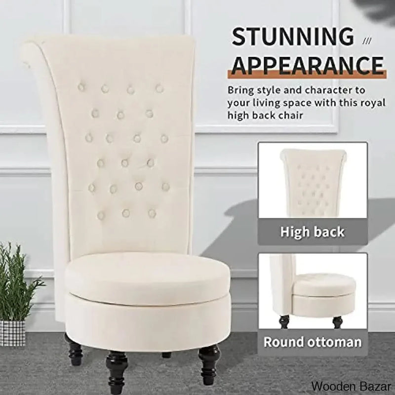 Velvet High Back Accent Tufted Royal Throne Retro Armless Chair for Lounge, Living Room and Bedroom(Beige)
