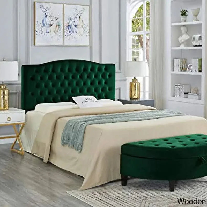 Velvet Upholstered Tufted Button Half Moon ottoman with storage