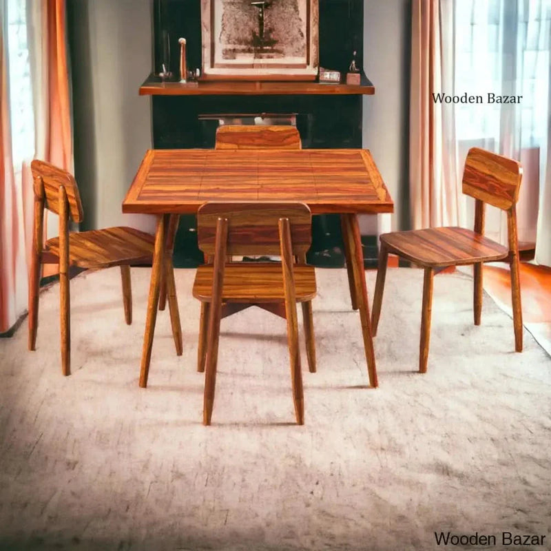 Vihaan 4-Seater Dining Table Set Natural Teak Wood - Craft Decor