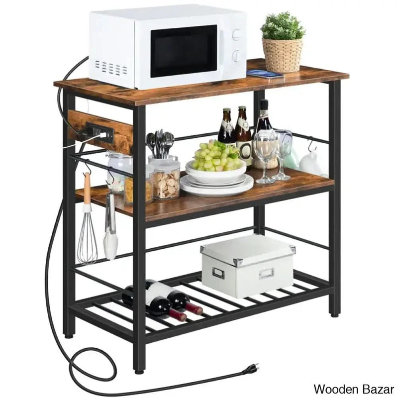 Vuto 35.8" Kitchen Island Table with Power Outlet Kitchen trolley cart cabinet kitchen island with storage