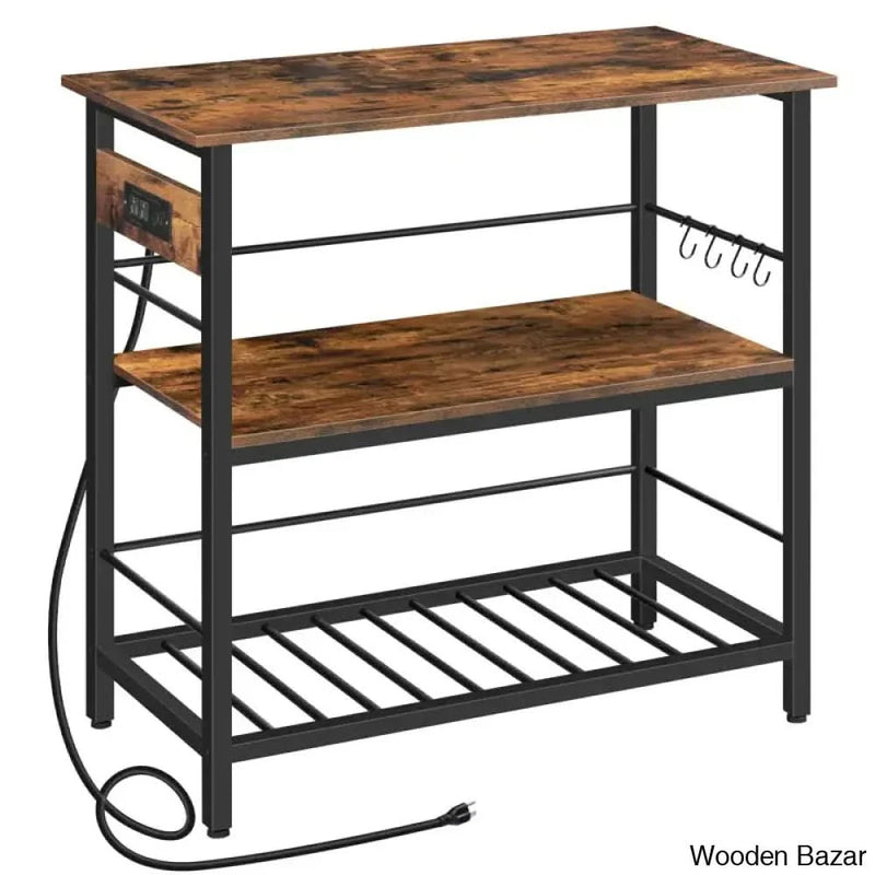 Vuto 35.8" Kitchen Island Table with Power Outlet Kitchen trolley cart cabinet kitchen island with storage