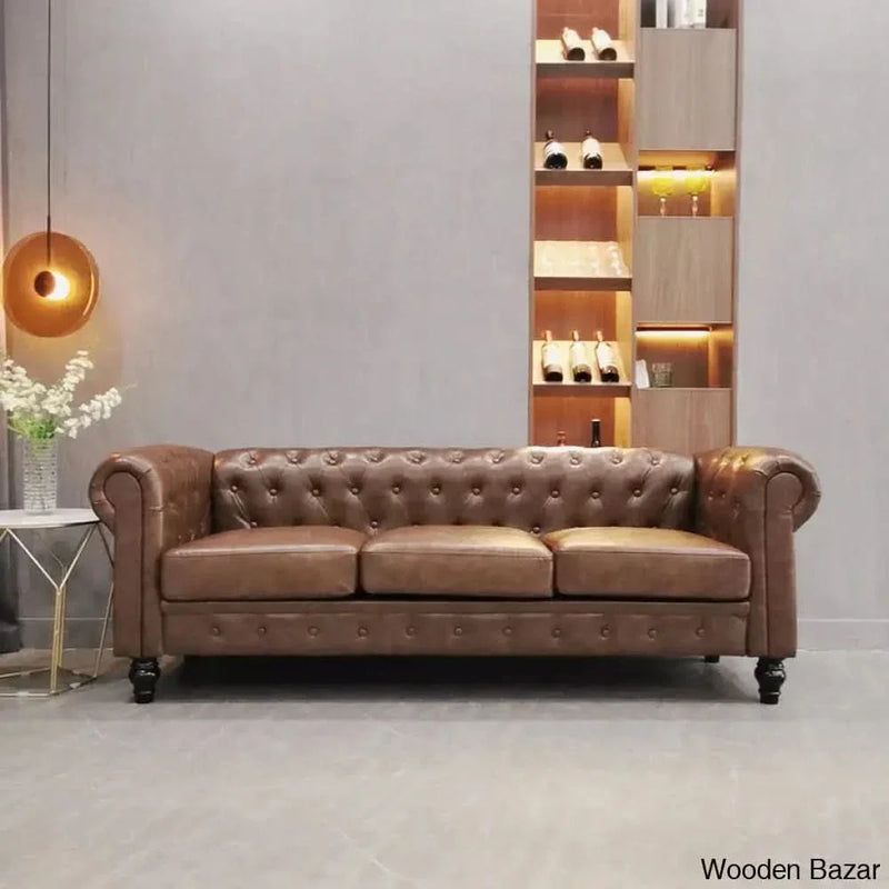 Walsh Button-Tufted Chesterfield Sofa Set With Modern PU Leather Upholstered Couches for Living Room or Apartment