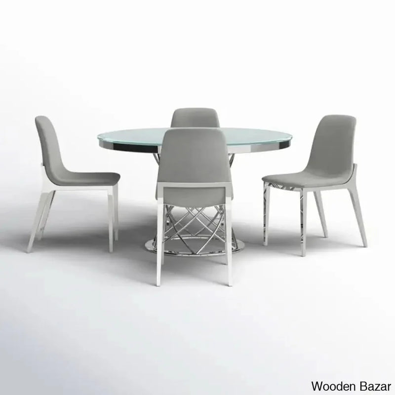 Waxtern New Glass Top Pedestal Dining Set | Royal Furniture