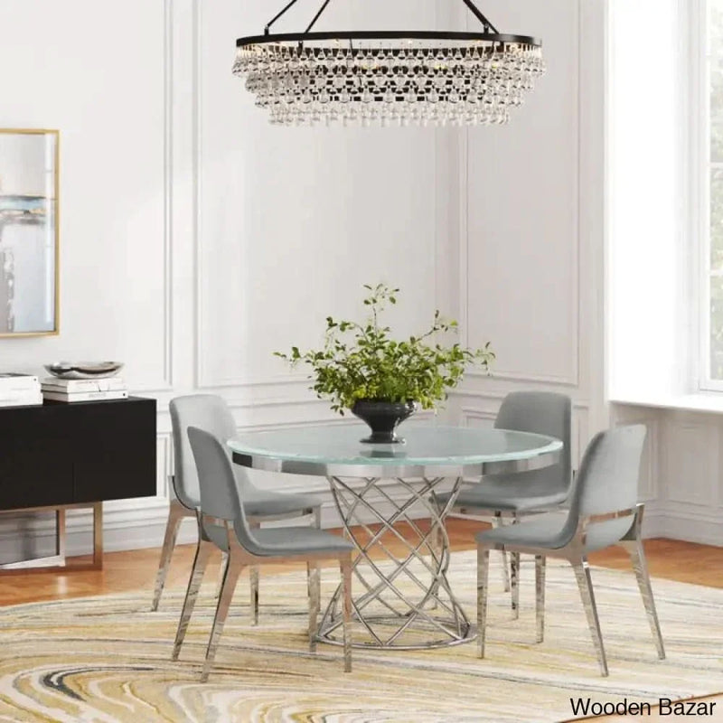 Waxtern New Glass Top Pedestal Dining Set | Royal Furniture