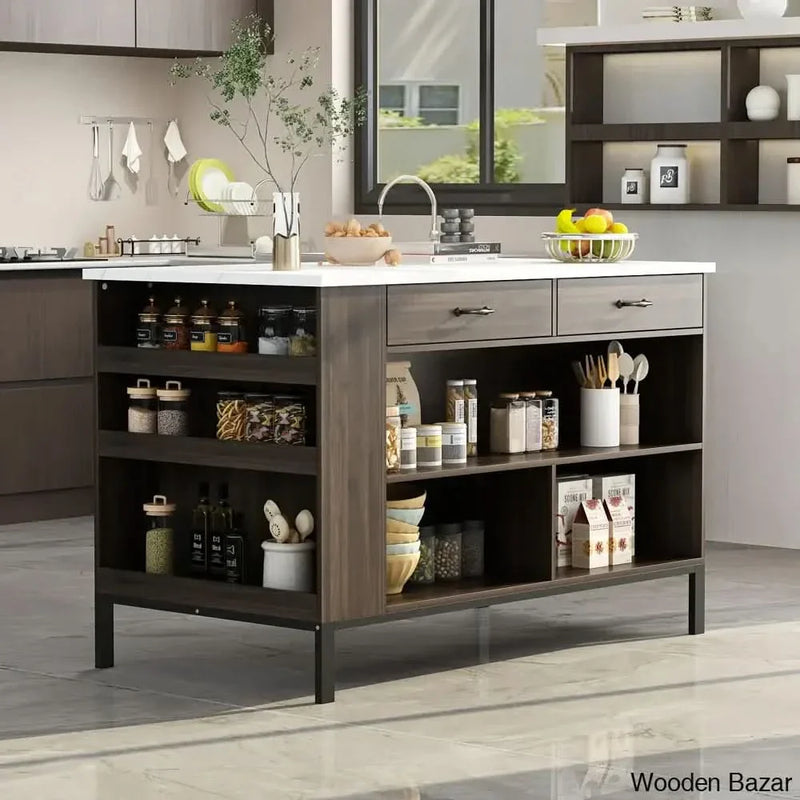 Wexford 55.1'' Kitchen Island Kitchen trolley cart cabinet kitchen island with storage