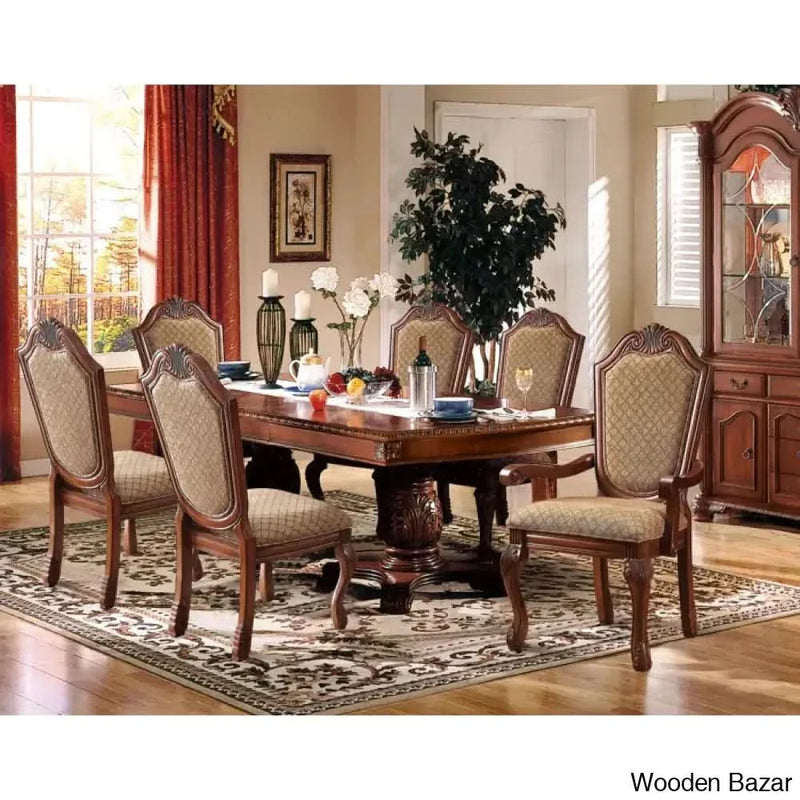William New 6 Seater Dining Table Set in Majestic Double Pedestal