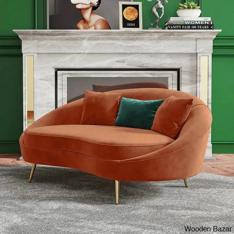 Wooden 63" Bronze Velvet Curved Sofa Toss Pillow Included