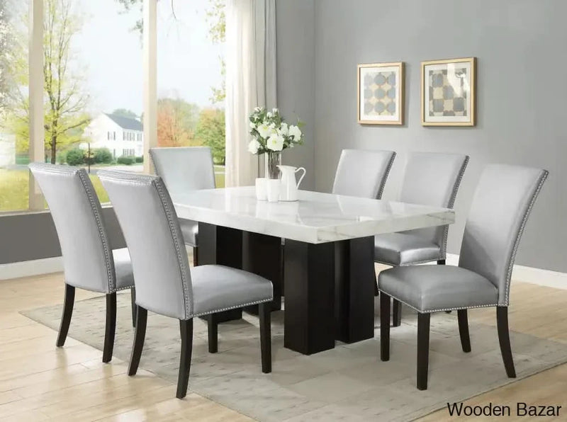Craft Decor 7 Piece Marble Top Trestle Dining Set