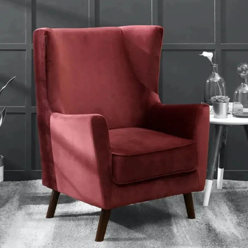 Craft Decor Alcalde Wing Chair in Velvet Wine Red Colour