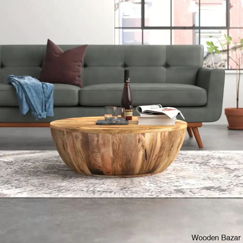 Craft Decor Cassius Solid Wood Drum Coffee Table