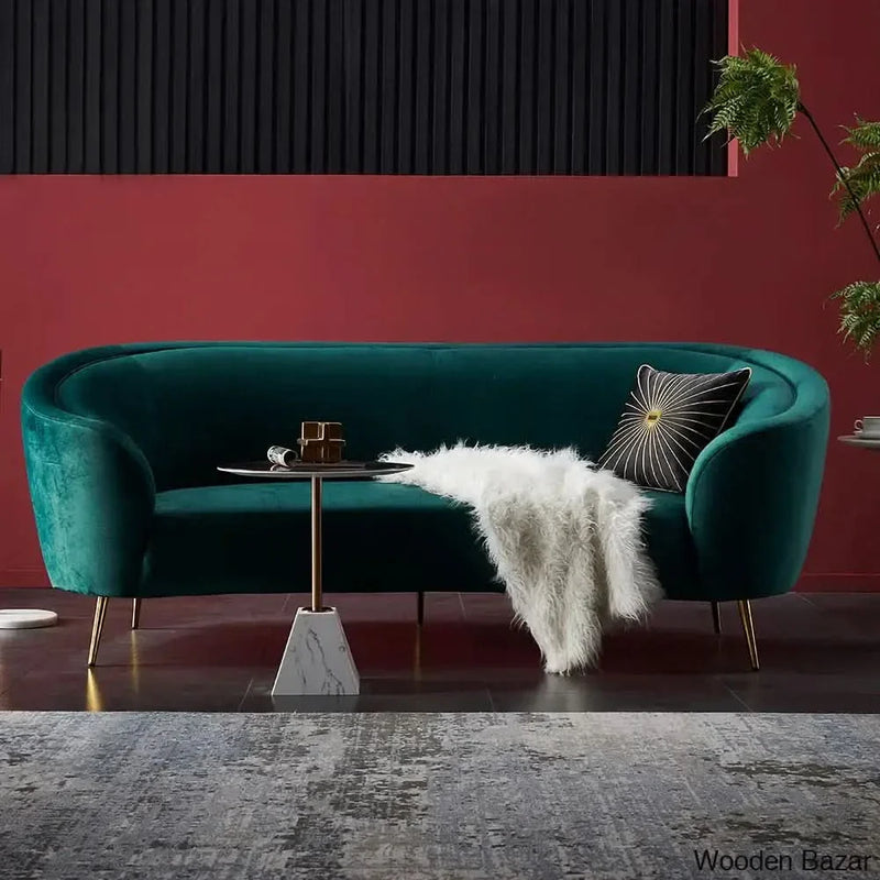 Wooden Bazar Deep Green Velvet Sofa with Metal Legs