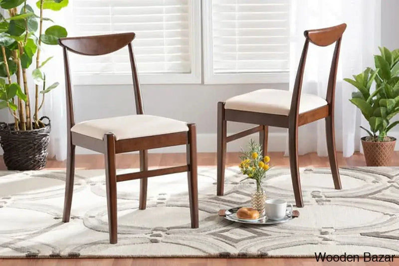 Craft Decor Delphina Mid-Century Modern Cream Fabric and Dark Brown Finished Wood 2-Piece Dining Chair Set