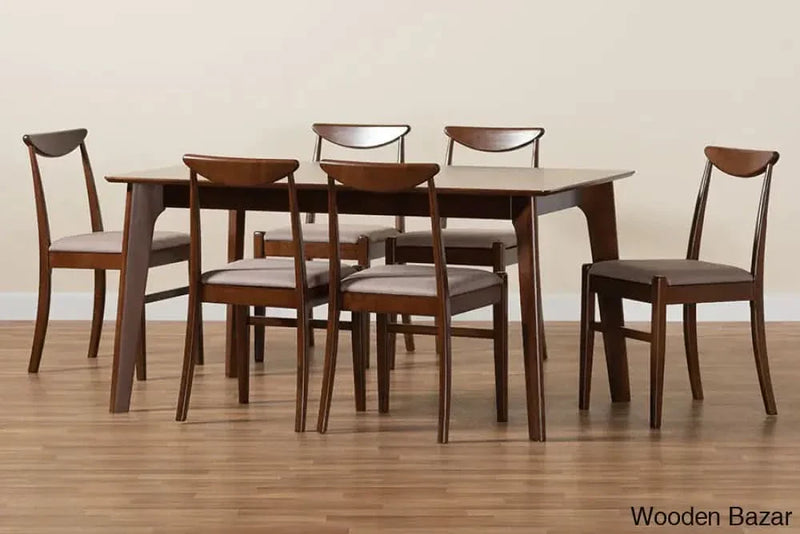 Craft Decor Delphina Mid-Century Modern Warm Grey Fabric and Dark Brown Finished Wood 7-Piece Dining Set