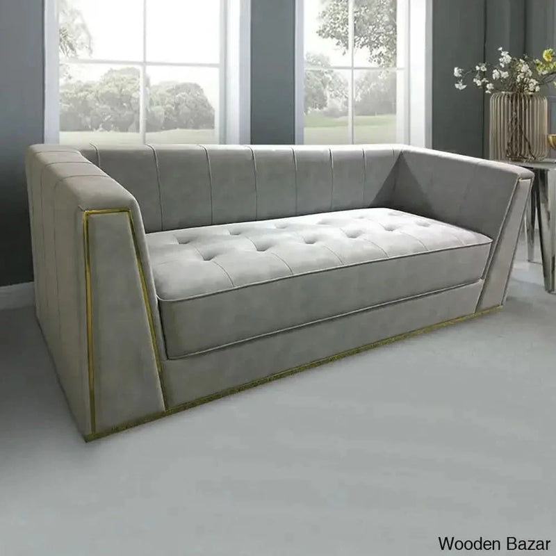 Wooden Bazar Faux Leather Tufted 3 Seater Sofa with Square Arms Living Room Furniture