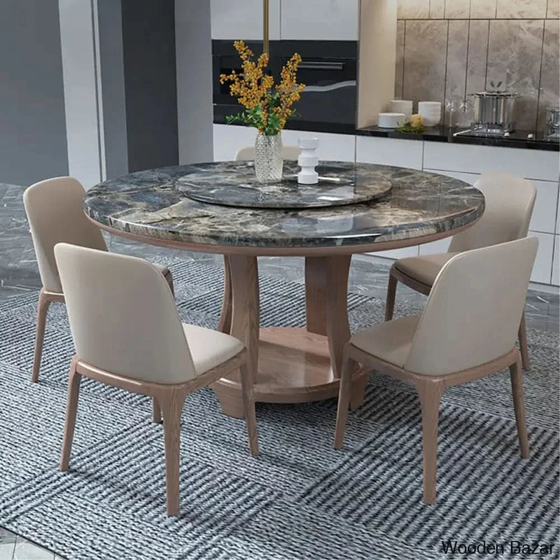 Craft Decor Five Piece Marble Top Pedestal Dining Set