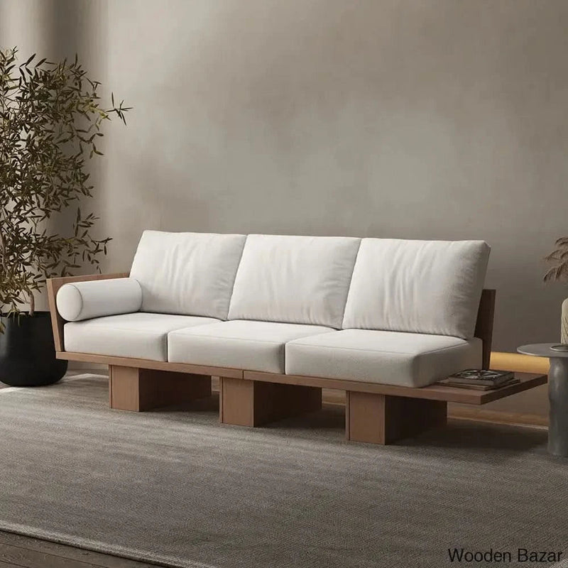 Wooden Bazar Modern Solid Wood Living Room Sofa 3-Seater Cotton & Linen Upholstery