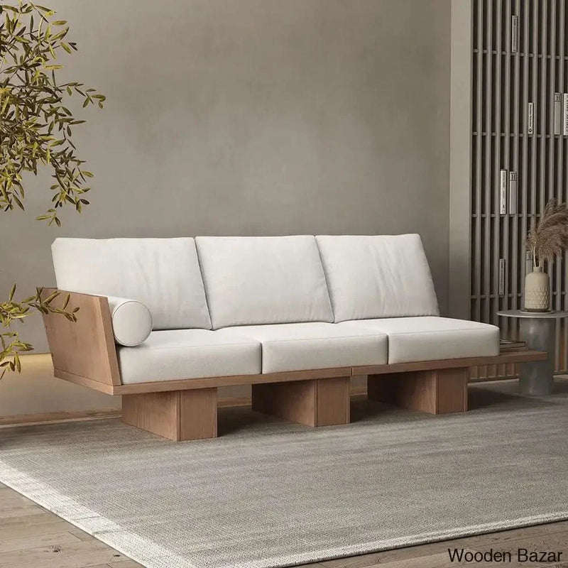 Wooden Bazar Modern Solid Wood Living Room Sofa 3-Seater Cotton & Linen Upholstery