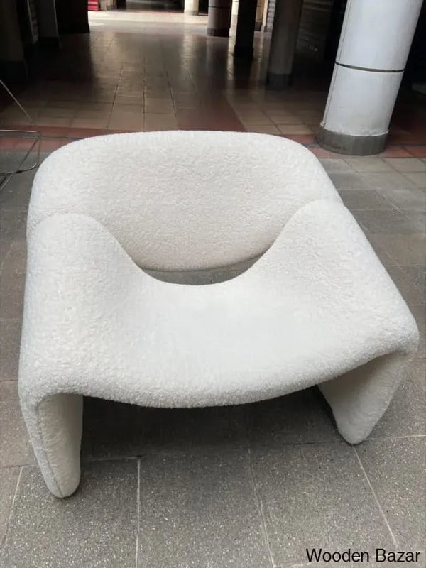 Craft Decor Modern White Boucle Accent Chair Lounge & Chair