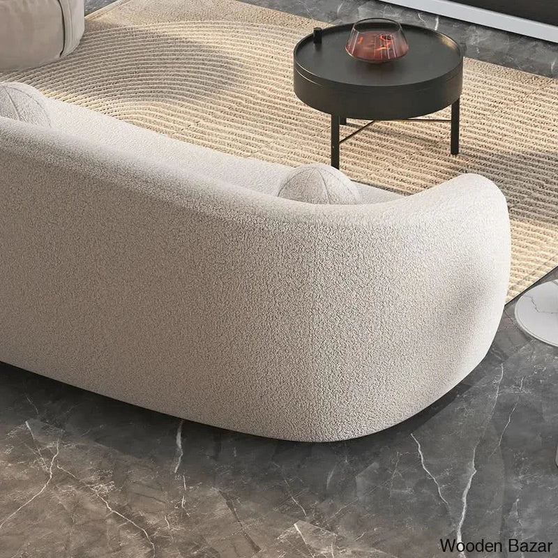 Wooden Bazar Modern White Teddy Velvet 3 Seaters Curved Sofa for Living Room