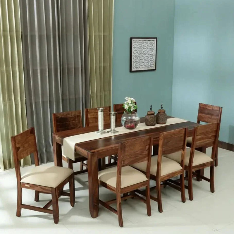 Craft Decor Rezzan Solid Wood 8 Seater Dining Set In Honey Oak Finish