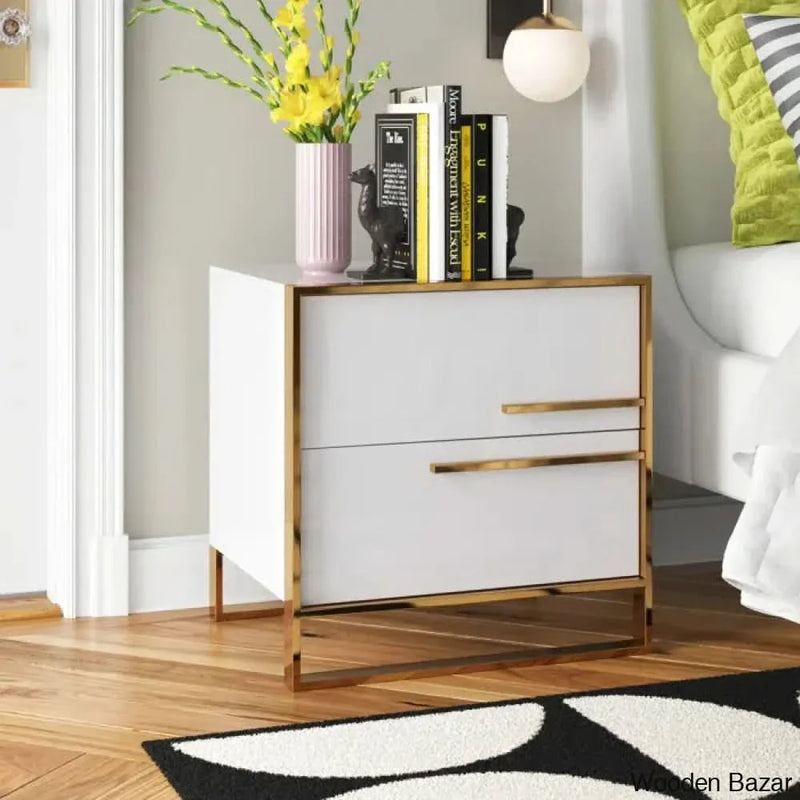 Craft Decor Seoul 2 - Drawer Nightstand with Brushed Gold Trim wood side table with drawer