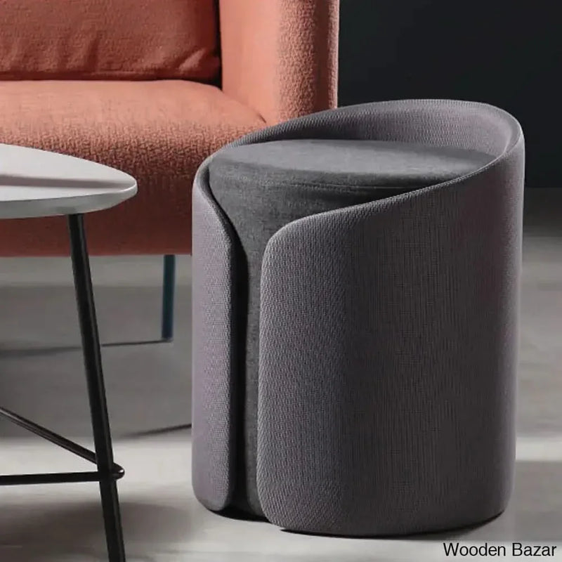 Craft Decor Stylish Round Upholstered Ottoman Cotton & Linen Ottoman Pouf