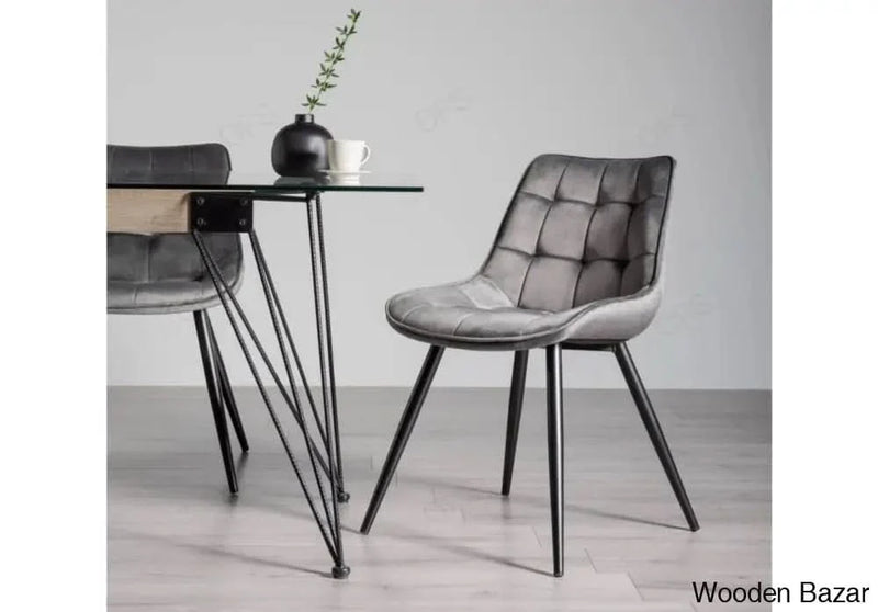 Craft Decor Velvet Fabric Dining Chair in Pair with Sand Black Powder Coated Legs