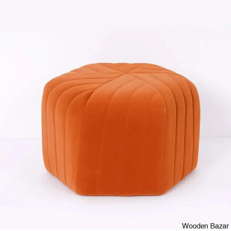 Craft Decor " Wide Velvet Pouf Ottoman Hexagonal Ottoman in Orange