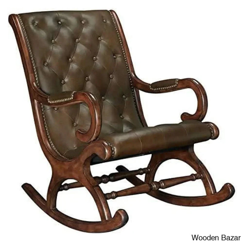 Wooden Classic and Antique Leather Rocking Chair/Easy Aaram Chair for Back Pain/Relaxing Chair