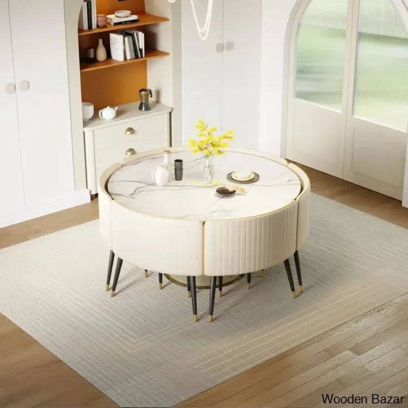 Wooden Royal 6 Seater Dining Table set In Marble Top
