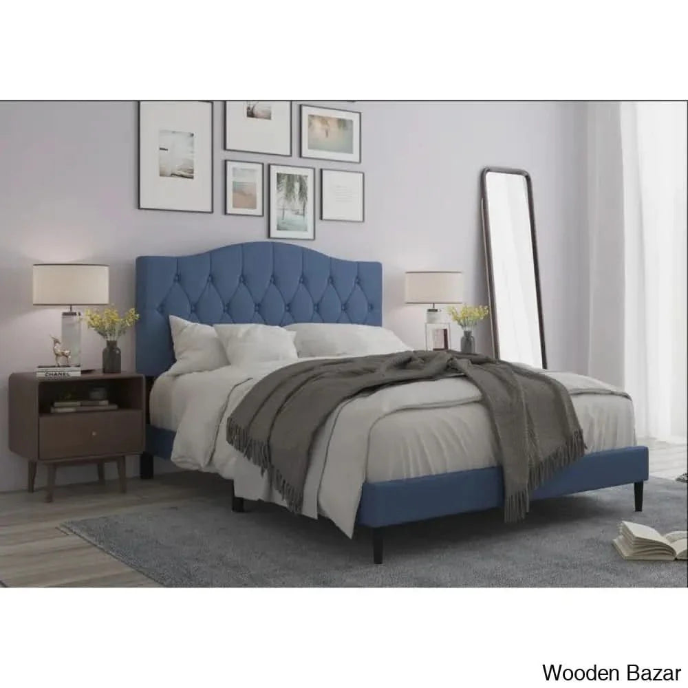 Wooden Platform Bed Design in blue colour with incredible cushion work.