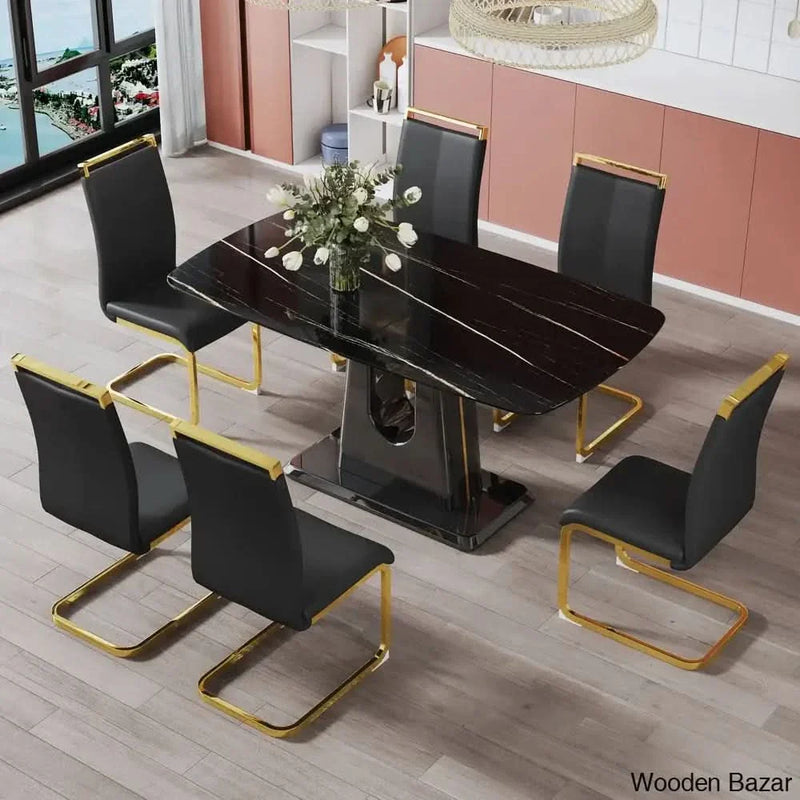 Xaveir Royal 6 Seater Pedestal Dining Table Set - Craft Decor