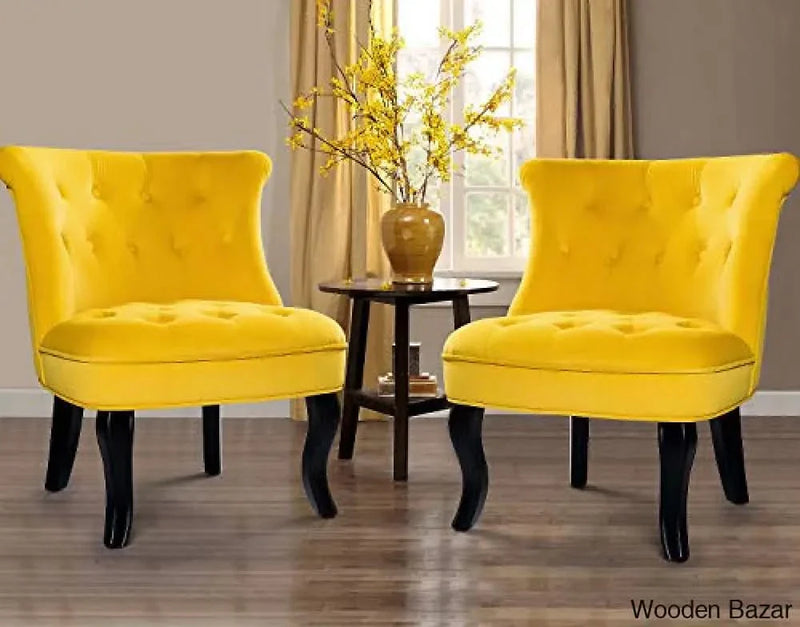 Yellow Upholstered Chair (Set of 2) / Jane Tufted Velvet Armless Accent Chair with Black Birch Wood Legs - Sunrise Yellow