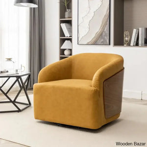 Zyony Luxury Vegan Leather Swivel Barrel Chair (Set Of 2) Yellow / Single
