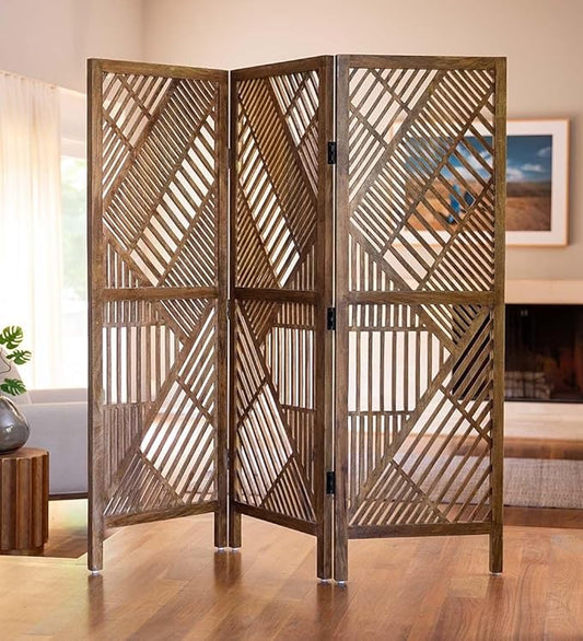 Wooden Room Partition | Living Room | Wooden Screen Separator | Wooden Room Wall Divider (Brown)