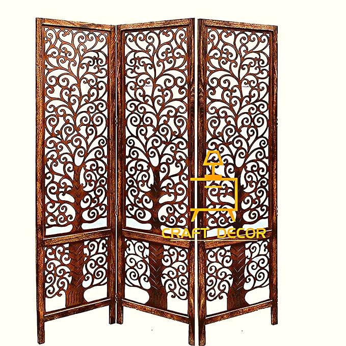 Tree Design Wooden Room Divider Partition Screen Separators with Folding Doors for Living Room