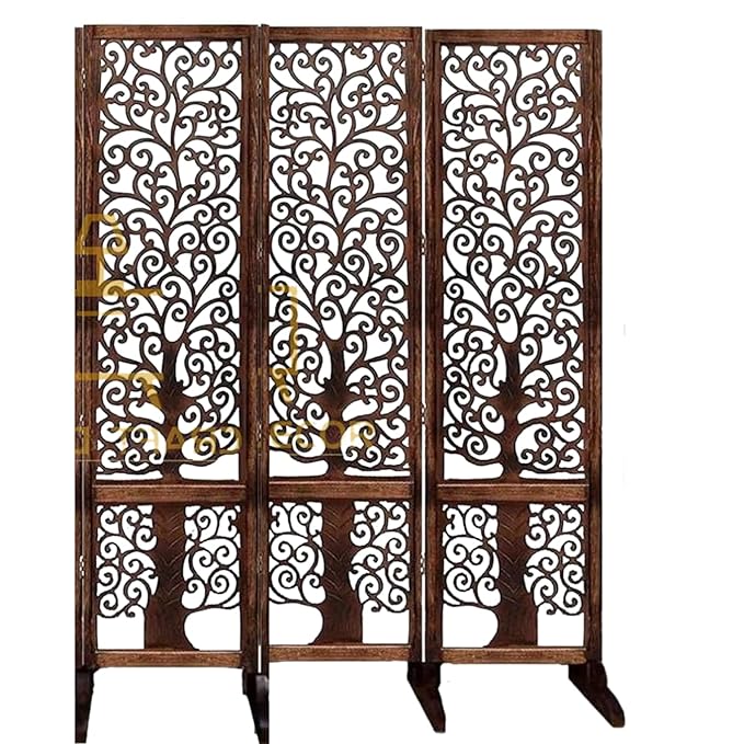 Tree Design Wooden Room Divider Partition Screen Separators with Folding Doors for Living Room