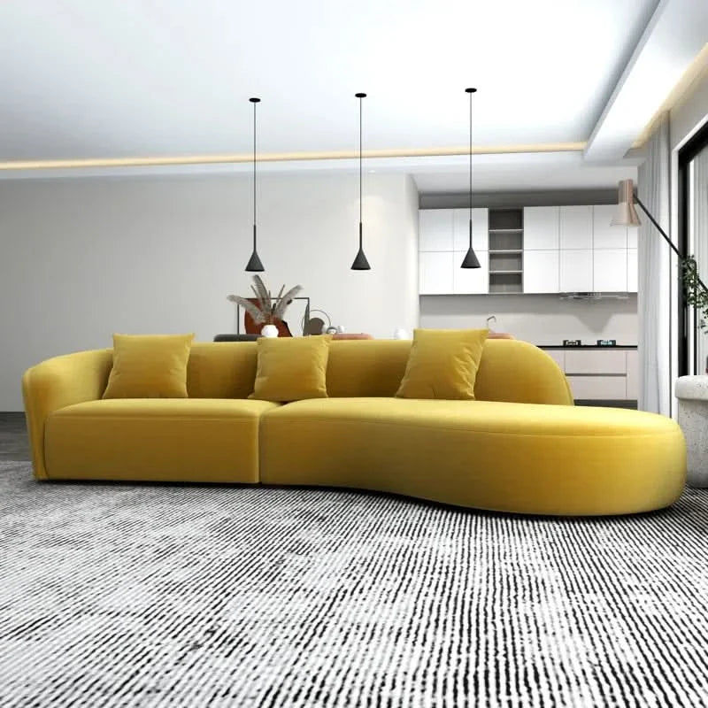 126" Japandi Style Luxury Modern Velvet Curvy Couch Luxury Sofa Set