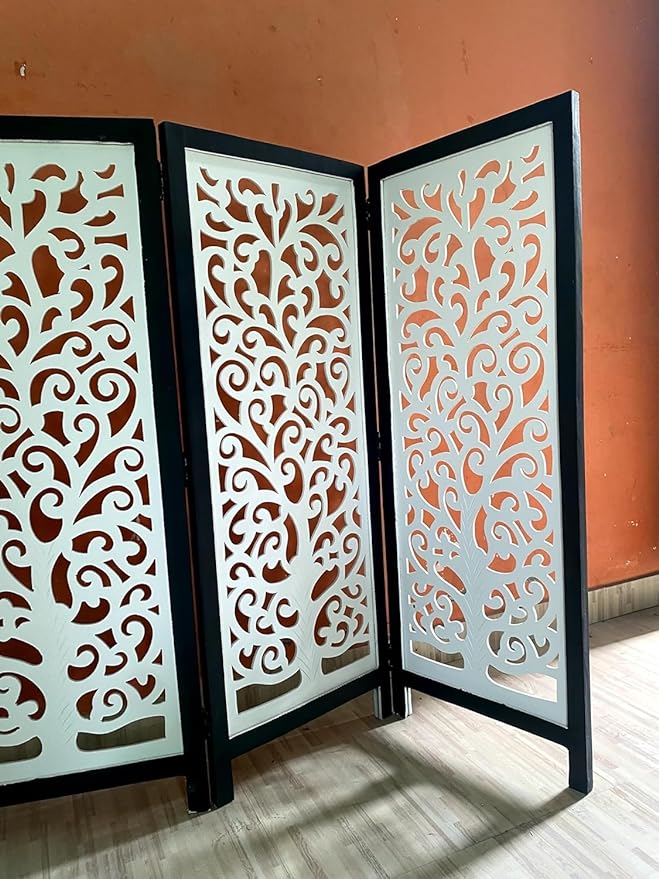 Wooden Partition for Living Rooms 4 Feet Wood Partition Wall Divider, Wooden Screen Separator 3 Wall Panels