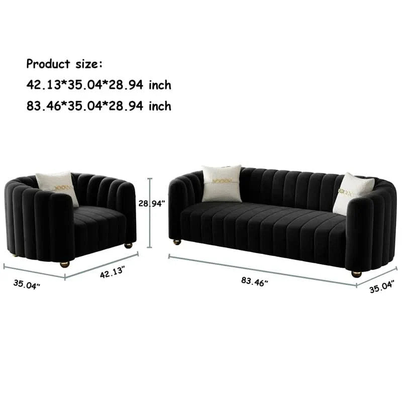 2-Piece Velvet Round Arm Sofa Living Room Set Luxury Sofa Sets
