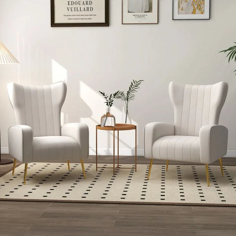 Yuniard 2 Set Velvet Wingback Accent Chairs with Metal Legs for Living Room