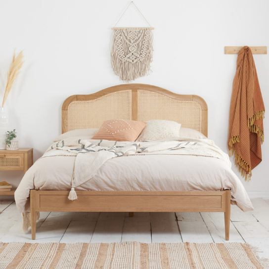 Canual Solid Teak Wooden Beds In Rattan Cane - craft decor