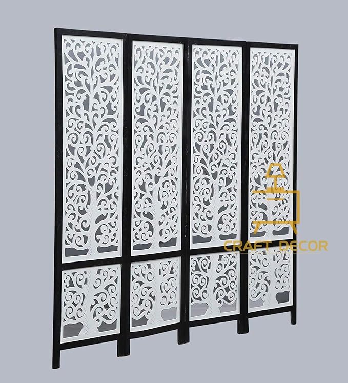 Wooden Room Divider Partition Screen Separators with Folding Doors for Living Room 4 Panels