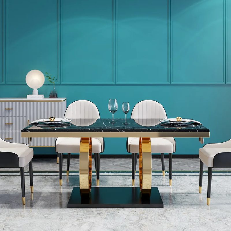 Kelsburg Modern Luxury Dining Table with Metal Frame & Natural Marble Top