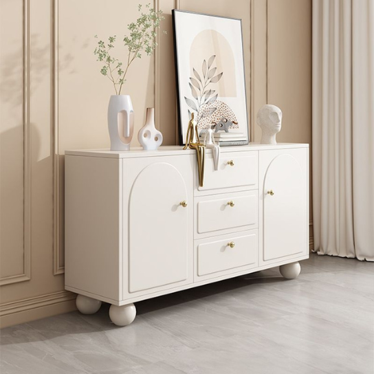 Arisons Modern White Combo Dresser with 3 Drawers, Shelves, and Cabinets