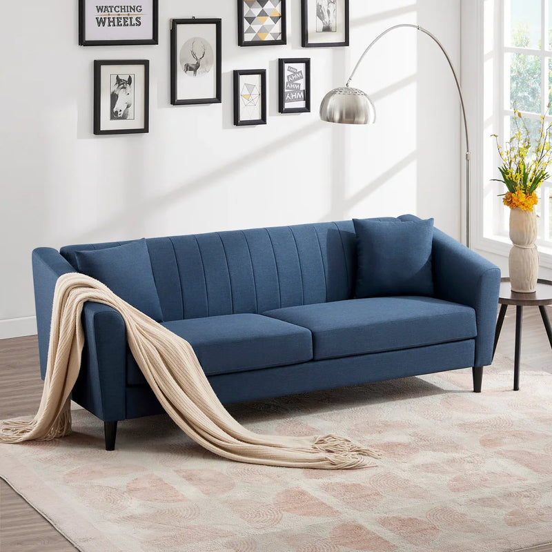 Giggy Upholstered Sofa With Channel Stitching With 2 Accent Pillows - Craft Decor