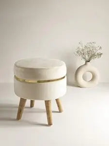Pouffes Sitting Stool for Living Room, Office Stool Puffy Wooden Ottoman Stools, Pouffe Footstool, Pouf for Office Home Decoration &amp; Dressing Table (Off-White), 33 x 40 Cm