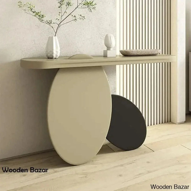 39.4" Modern Console Table Oval Wood Entryway Table with Circle Base Light Khaki - Craft Decor