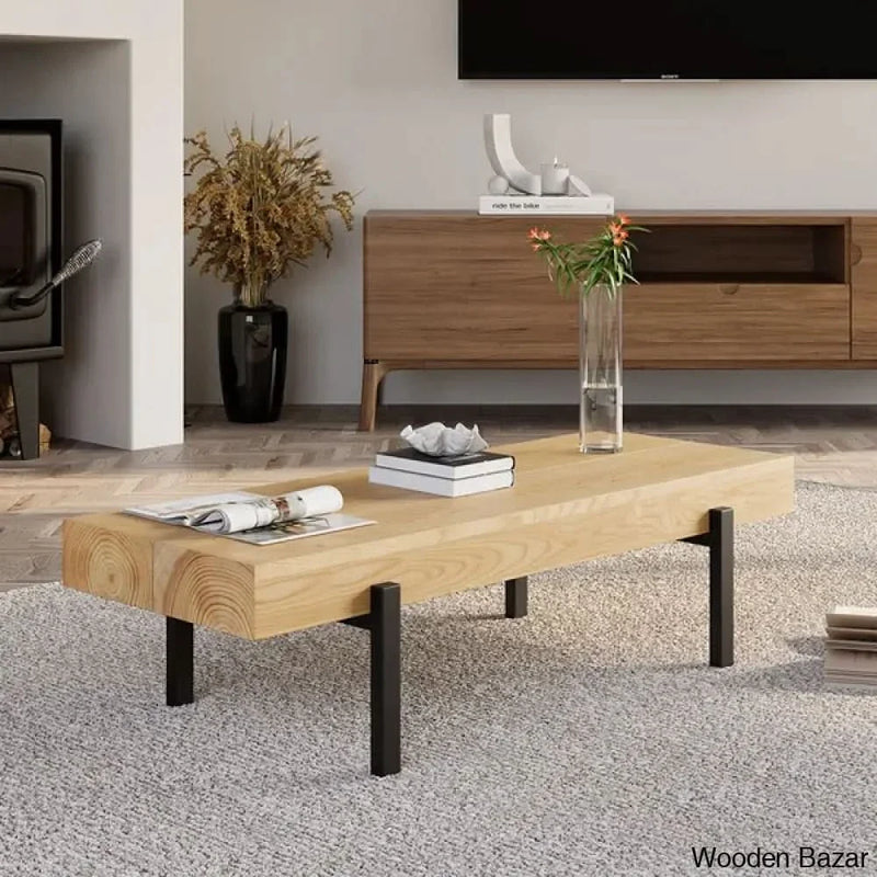 39" Rustic Natural Rectangular Coffee Table Small Narrow Cocktail Table - Craft Decor
