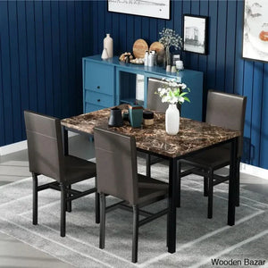 4 Seater Faux Marble Top Dining Set - Craft Decor Brown